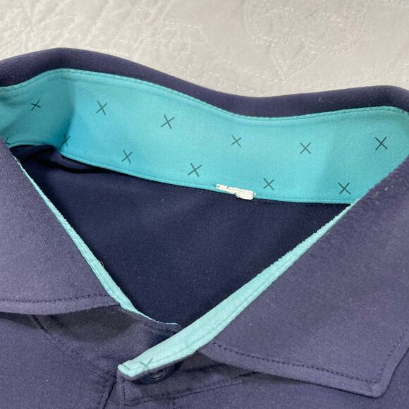 Lululemon Shirt Mens Medium Blue Golf Polo‎ Solid Performance Tech Active - Picture 2 of 5